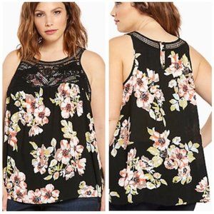 Torrid Floral Print Gauze Crochet Tank